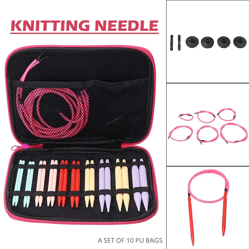 

1Set ABS Circular Knitting Needles Interchangeable Crochet Needles With Case For Any Crochet Patterns & Yarns