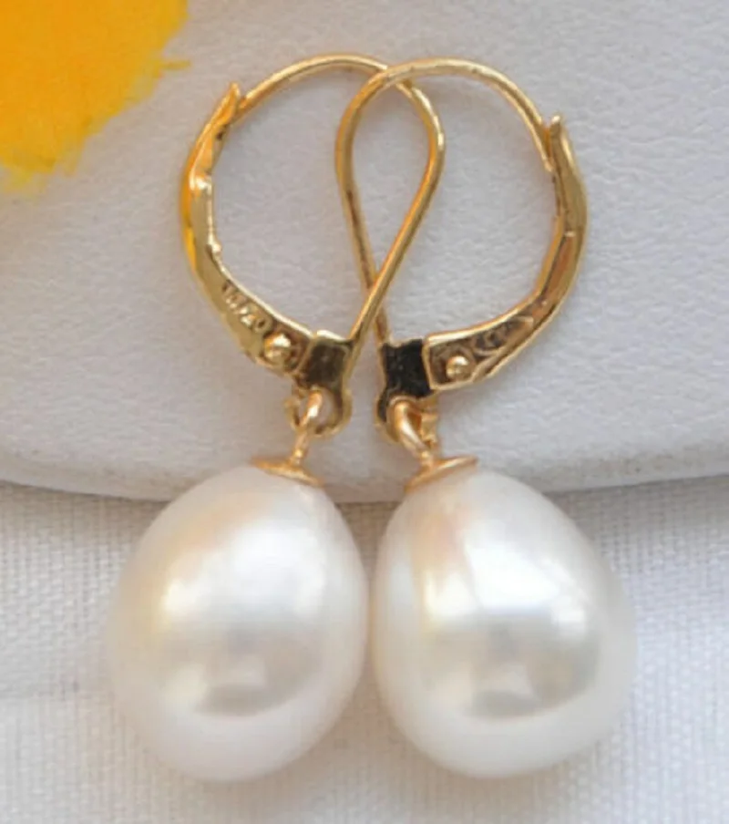 

Round AAA+++10-12mm white akoya perfect pearl earrings in 14k gold