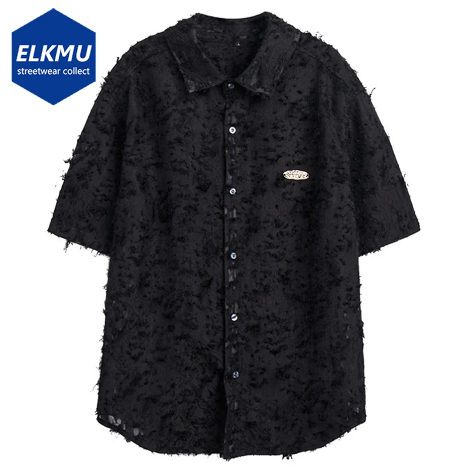 

Fashion Shirts Tassel Transparent Oversized Short Sleeve Button Shirts 2023 Trend Harajuku Streetwear Hip Hop Shirts Unisex Tops