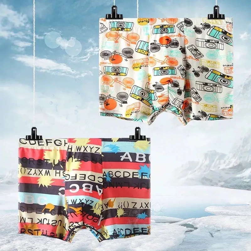 4Pcs/Lot Men's Ice Silk Underwear Graphene Boyshort Antibacterial Cotton Crotch Breathable Comfortable Boxer Shorts New Shorts