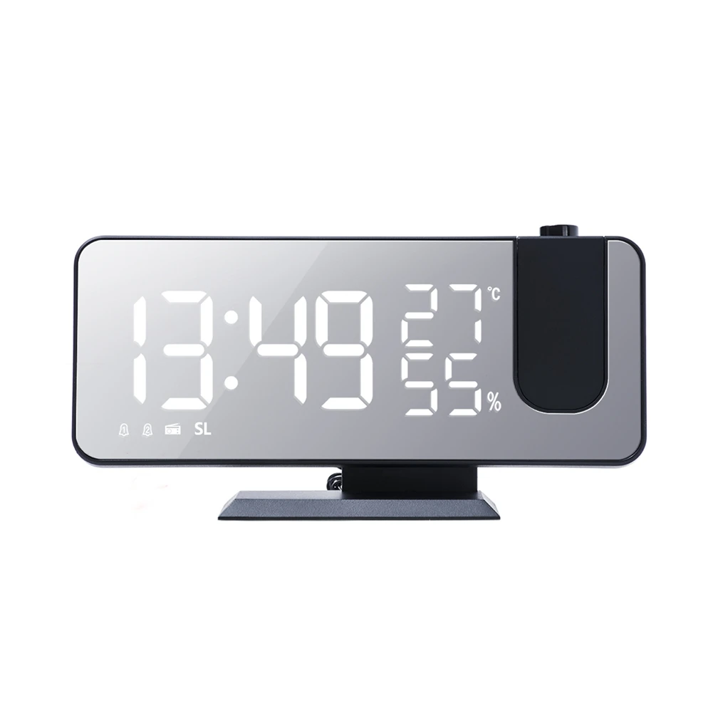 

Radio LED Digital Smart Alarm Clock Watch Table Electronic Desktop Clocks USB with 180° Projection Time Snooze Black