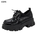 Женские туфли-оксфорды EOFK, черные однотонные туфли из искусственной кожи, на шнуровке, на высоком каблуке и толстой платформе, повседневные лоферы на осень