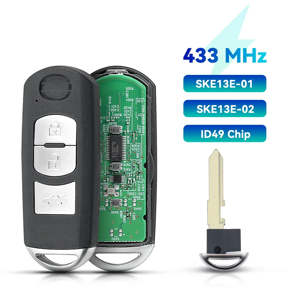 

KEYYOU 433Mhz ID49 смарт-ключ дистанционного управления для MAZDA CX-3 Axela CX-5 Atenza модель SKE13E-01 2/3 кнопки Автомобильный ключ