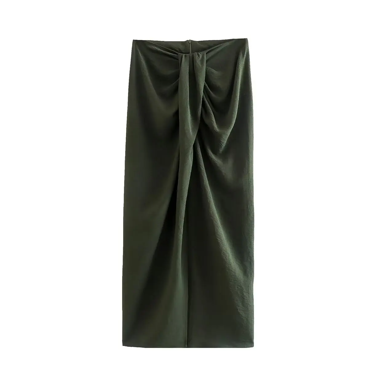 

Army green Knotted Skirt Women Elegant High-waist Split Midi Skirt Chic Lady Female Clothing 2023 Spring Summer New