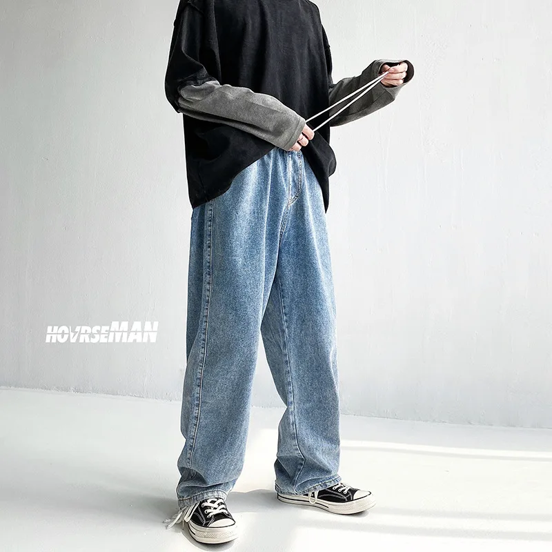 

Hot 2022 Japanese Azy Style Jeans Men's Large Size 3XL Loose Straight Hip-hop Mopping Pants Spring Autumn Wide-leg Harem Pants