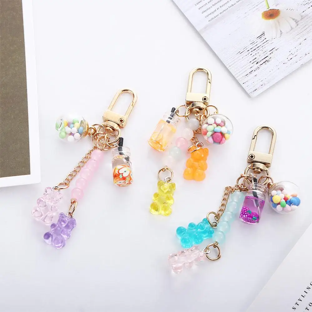 

Cute Resin Bear Keychains For Women Candy Color Animal Bear Backpack Charms Korean Style Key Ring Girls Bag Pendant