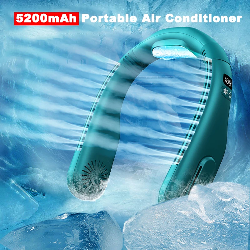 

Portable Neck Fan 5200mAh Rechargeable Air Conditioner Summer Mini 3 Speeds Cooling Mute Bladeless Electric Fan Sports Outdoor