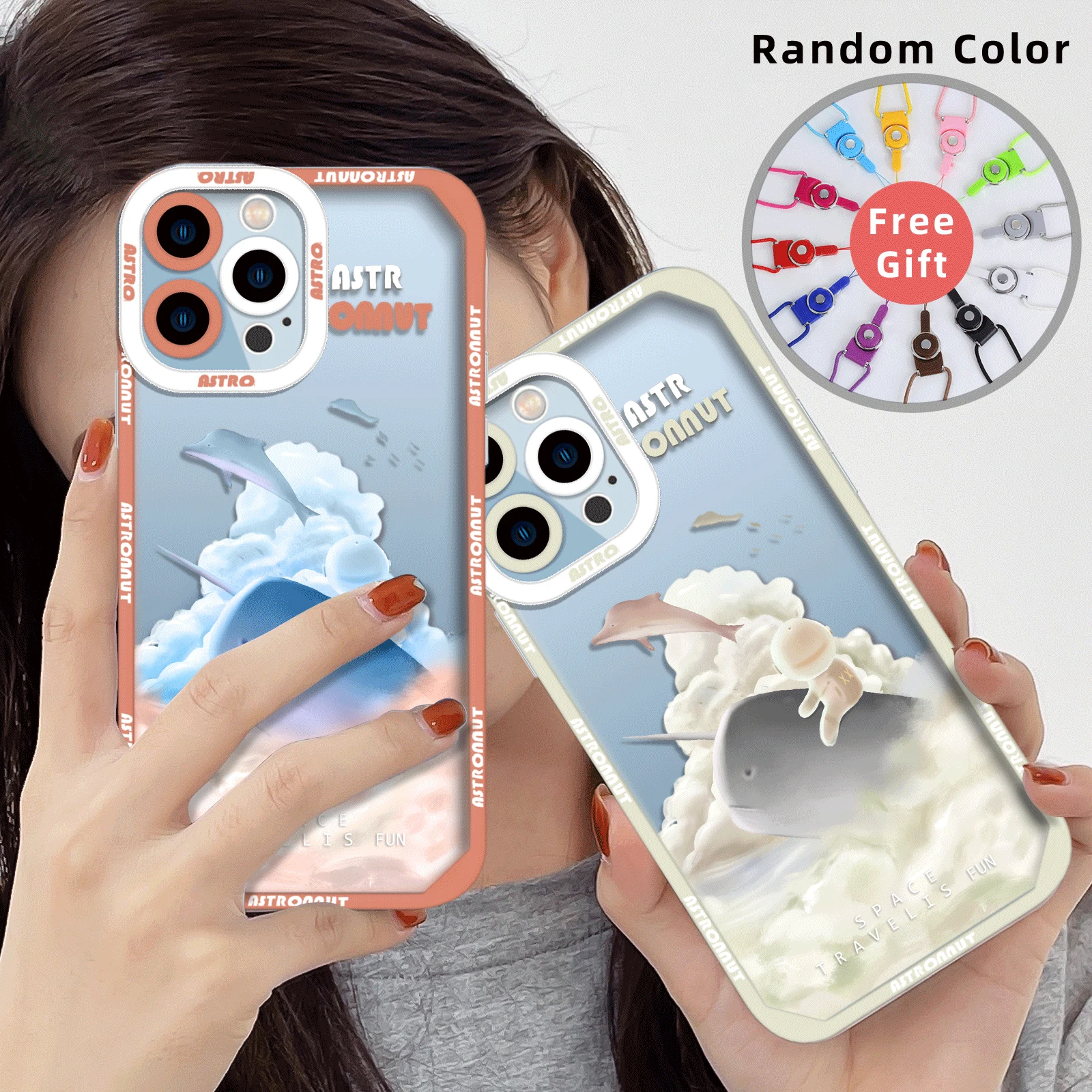 

Cute Astronaut Phone Case for IPhone 11 12 13 Pro Max XS X XR 7 8 Plus SE 2020 2022 Transparent Shockproof Bumper Back Cover