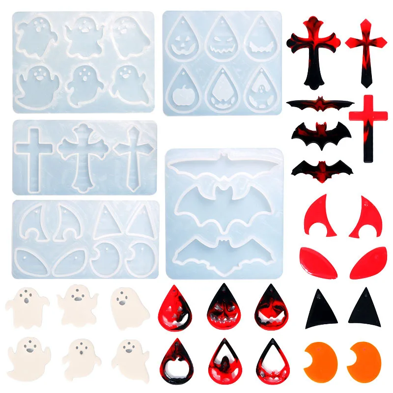 

Cross Pumpkin Ghost Bat Resin Molds Epoxy Resin Silicone Molds for Keychain DIY Craft Necklace Jewelry Pendant Making Halloween