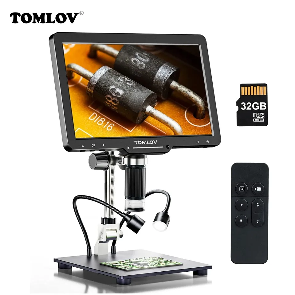

Цифровой микроскоп TOMLOV DM501 HDMI с поляризатором, 10-дюймовый IPS экран для ремонта монет, Электронная пайка, 1300X микроскоп