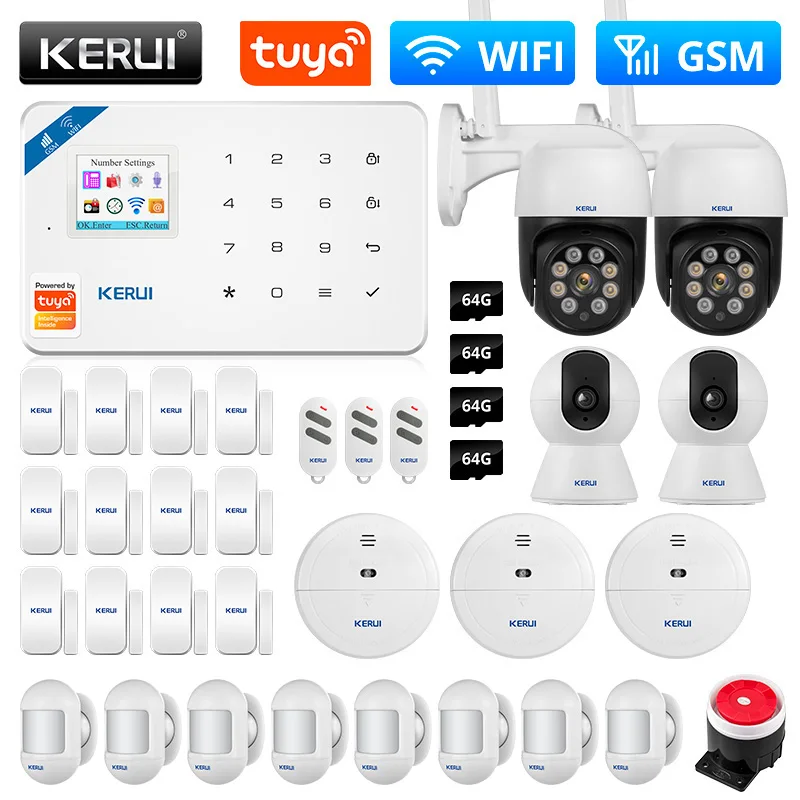 KERUI W181 Alarm System WIFI GSM Tuya Smart APP Support Alexa Home Security Alarm Motion Sensor Window Door Sensor Wired Siren