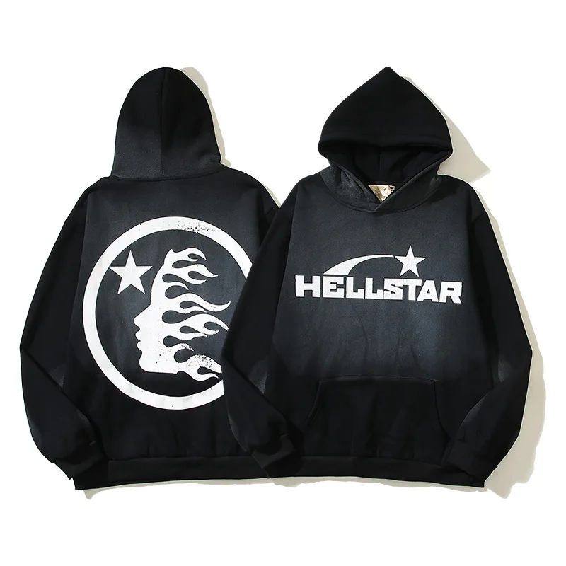 

hellstar Casual High Street ins antique do old mud dyed crack hoodie trend for men and women hoodies