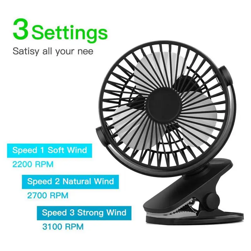 

Rotate 360 Degrees Convenient And Ultra-quiet Fan USB Mini Wind Power Handheld Clip Fan Portable Student Small Cooling Tool