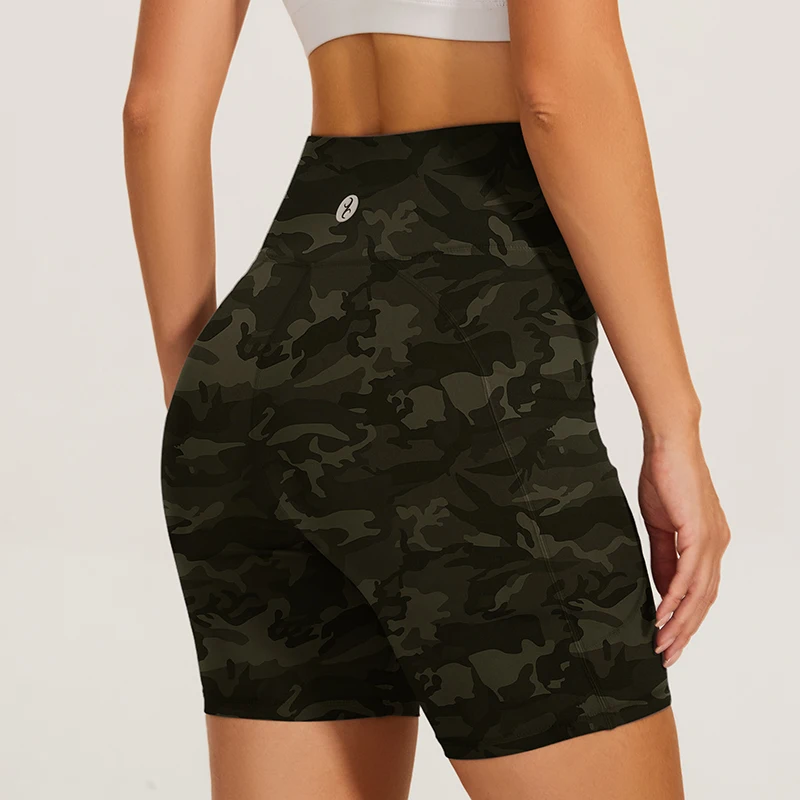 SEVENPALMS Women High Waist Camouflage Yoga Shorts Summer Casual Fitness With Pocket Women Pants Running Sports Gym Clothing