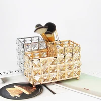 creative gold silver crystal office pen holder makeup brush storage home desktop pencil storage bucket jewelry cosmetic box