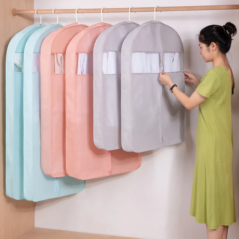 

Non-woven Clothes Dust Suit Cover Clothes Hanging Long Dress Jacket Suit Coat Covers Dustproof Wardrobe Organizer Garment Cover