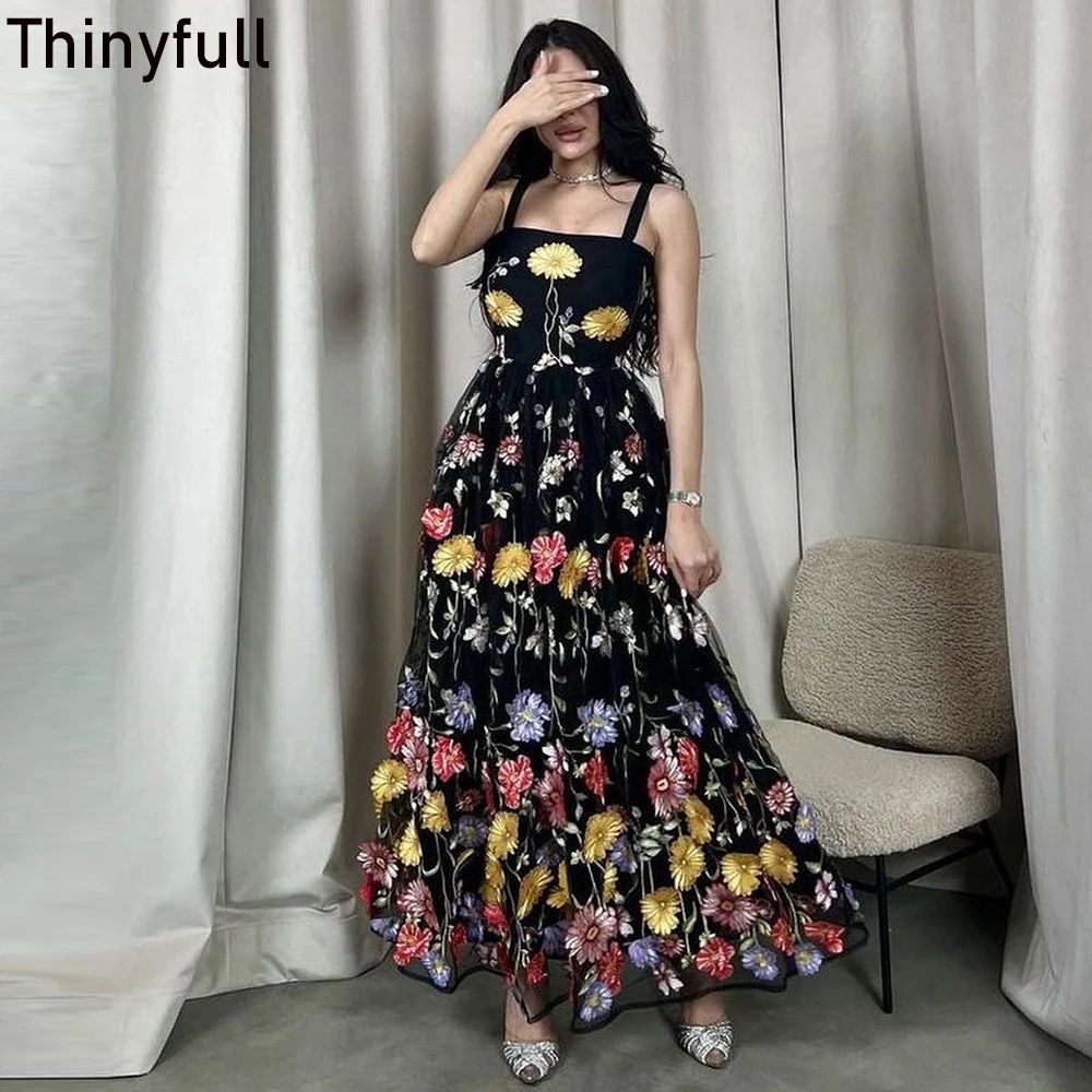

Thinyfull Saudi Arabic A-line Tulle Black Prom Dress Strapless Sleeveless Evening Party Gown 2023 Event Dress Vestidos De Noche