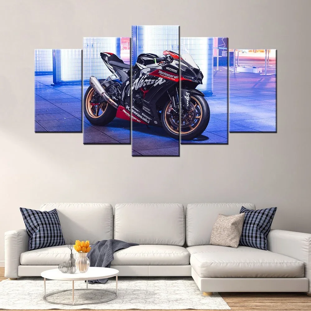 Без рамы ZX 10R Мотоциклетные гонки Мотор Автомобильные картины 5-панельный плакат
