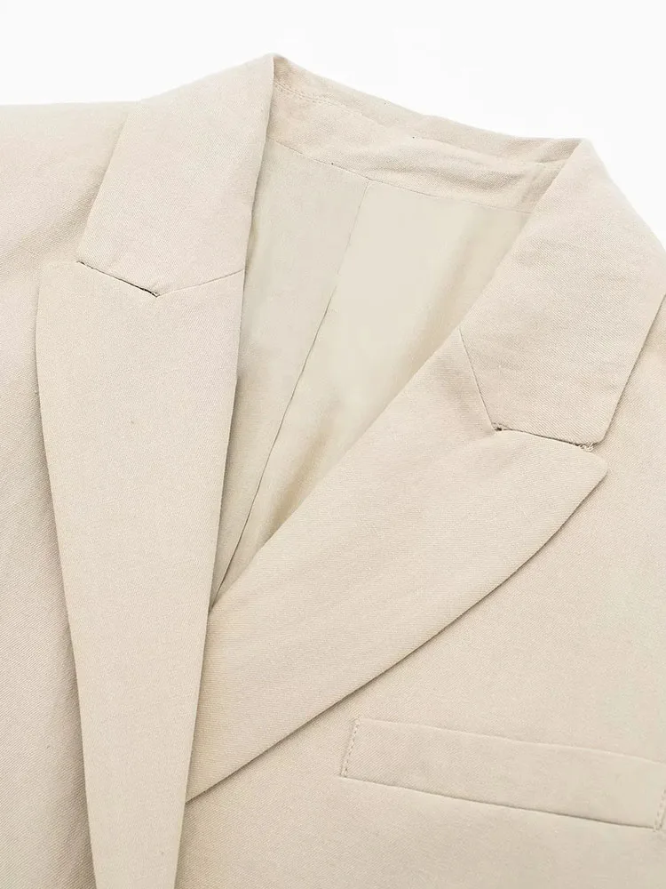 PAILETE Women 2023 fashion linen cropped blazer coat vintage long sleeve front double breasted female outerwear chic tops