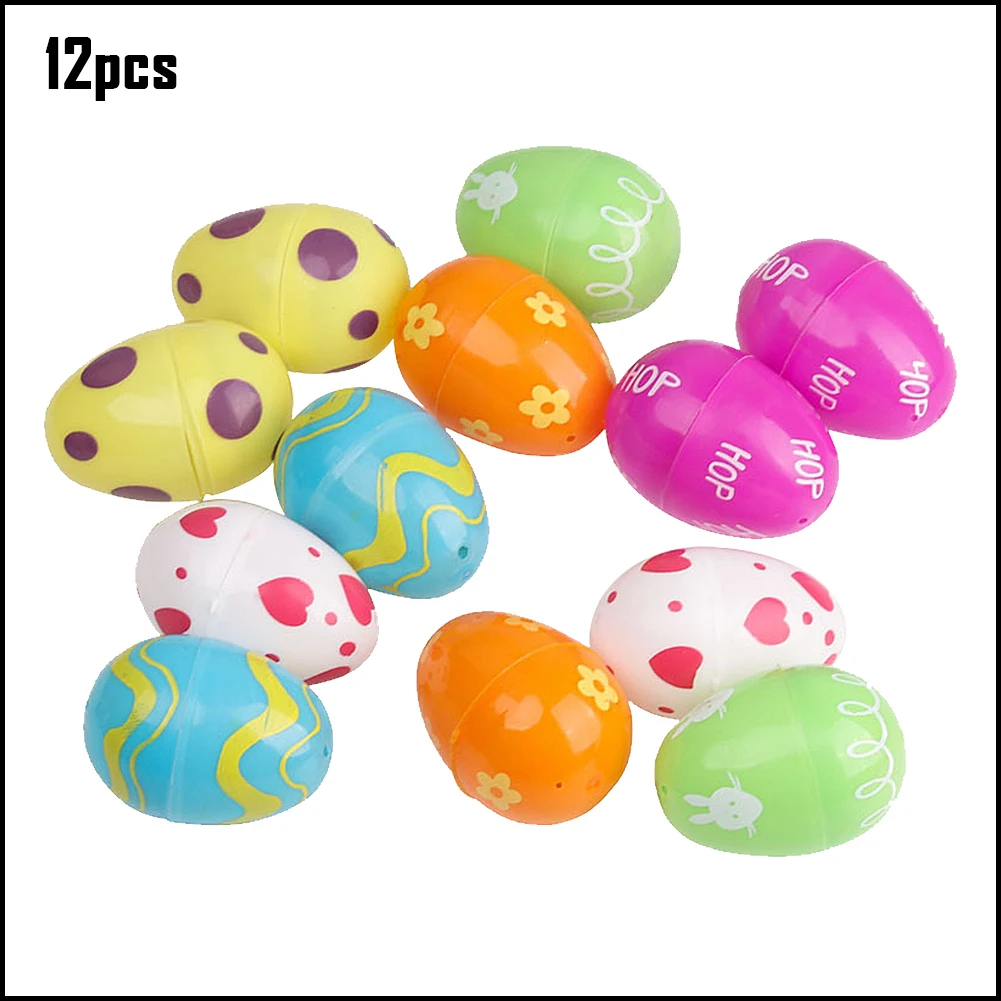 

12Pcs Easter Eggs Toy Colorful Plastic Empty Fillable Printed DIY Party Decor For Kids Party Birthday 12Pcs Easter Eggs Toy