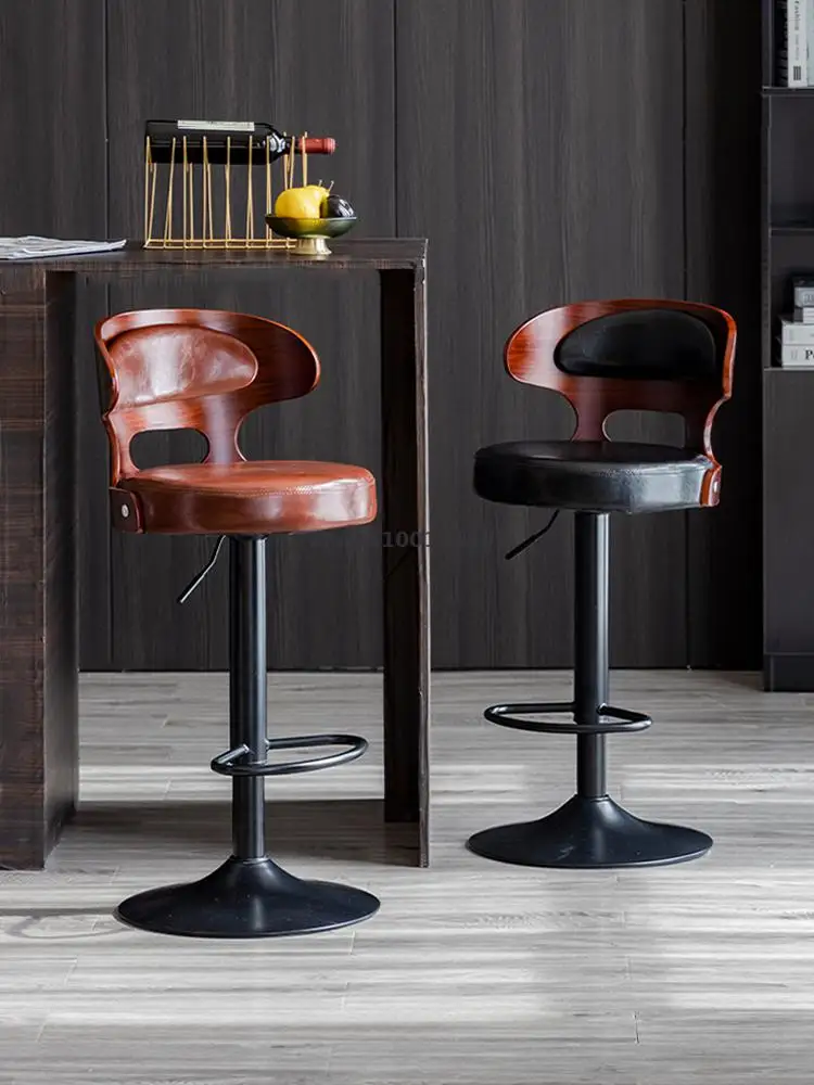 Барный стул вращающийся высокий из массива дерева современный минималистичный