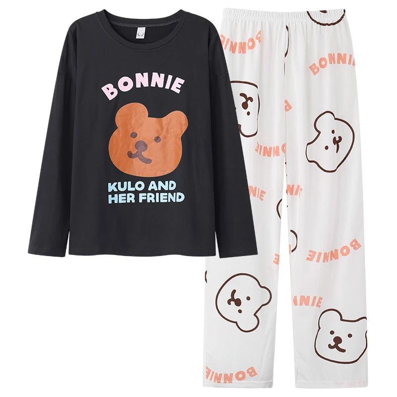 CAIYIER Big Size 3XL Autumn Winter Pure Color Pajamas Set O-Neck Long Sleeve Leisure Sleepwear For Women Chic Lingerie Nightwear