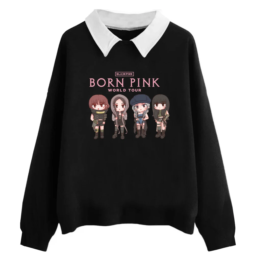 

2023 Kpop Bp Рожденный розовый Jisoo Lisa Rose Jennie Свитшот женский осенне-зимний пуловер для девочек кавайный