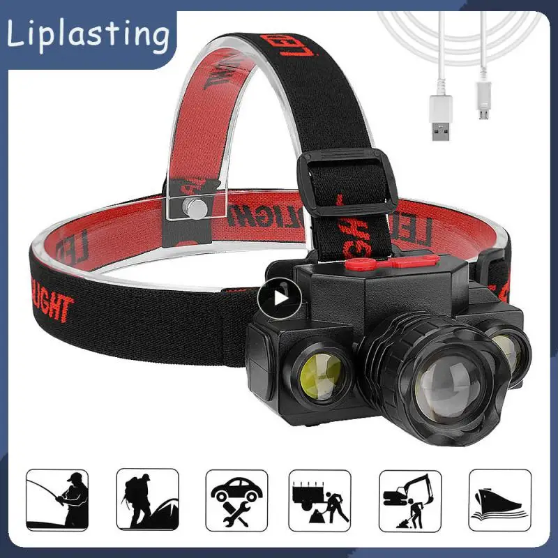 

2LED Headlamp Outdoor Work Light Head-Mounted Flashlight 500LM COB Light USB Rechargeable Waterproof Camping Fishing