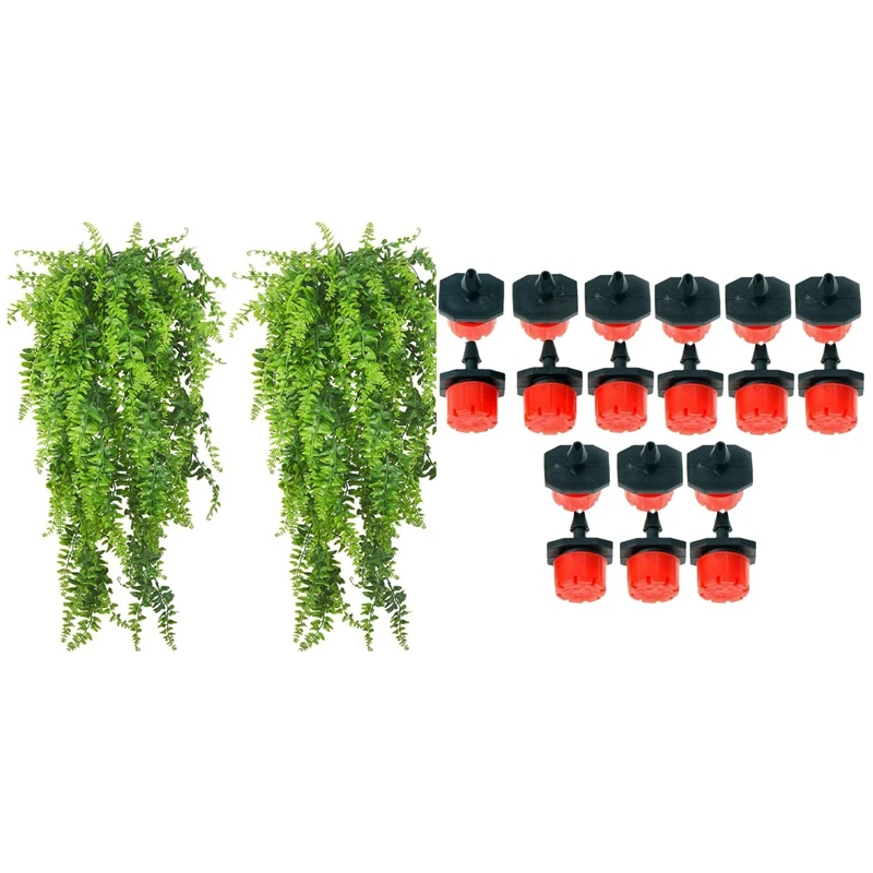 

75 Pcs Micro-Flow Dripper Drip Head 8-Holes Irrigation & 4 PCS Artificial Plants Vines Boston Fern Persian Rattan