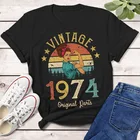 Винтажная футболка с оригинальными деталями 1974, 48 лет, подарок на 48-й день рождения, женская модель для девочек, веселая женская футболка