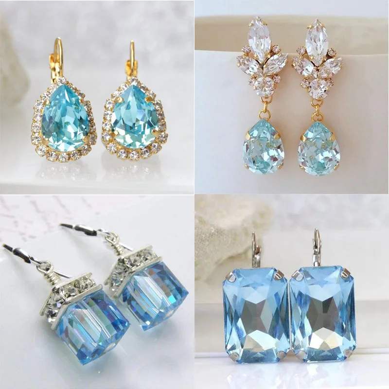 

Lake Blue Water Drop Cubic Zirconia Earrings Women's High Quality Luxury Wedding To Attend The Banquet Shiny Jewelry Wholesale