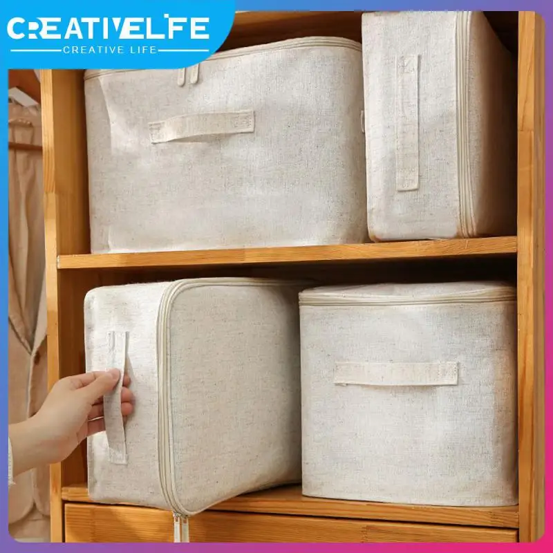 

Cotton Linen Fabric Universal Storage Bag Dormitory Sundries Storage Box Large Capacity Storage Basket For Desktop Foldable