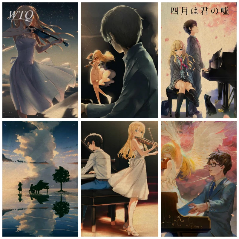 

Ретро-постер Your Lie в апреле, аниме плакаты, домашний декор, настенный постер, Картина на холсте, настенное искусство, фотографии для декора детской комнаты
