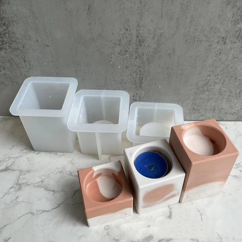 

3D Cube Candle Holder Clay Mold DIY Handmade Home Decoration Candle Wax Storage Epoxy Resin Silicone Molds for Concrete Mould