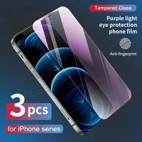 3pcs anti blue ray light tempered glass for iphone 11 12 13 pro max mini 6s 7 8 plus xr xs max screen protector eyes care glass