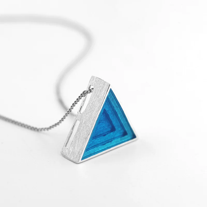 

INATURE 925 Sterling Silver Enamel Triangle Pendant Necklace For Women Fashion Jewelry Gift Bijoux