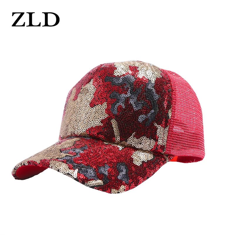 

ZLD Sequins Hats Fashion Women's Mesh Baseball Cap Summer Cap Snapback Hat for Women Bone Garros Adjustable Fashion Hat 56-58CM