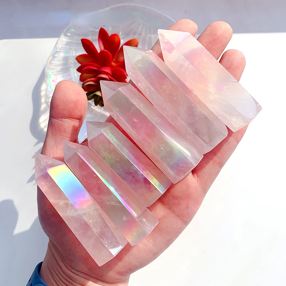 

1 шт. Натуральная роза, искусственная башня, точечный исцеляющий камень, чистый цвет, религиозный обелиск, розовая палочка, украшения