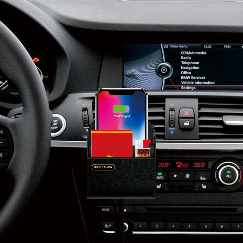 

Car Wireless Charging Box 5w Universal Practical Multifunctional Durable Car Accessories Car Charging Box 5v Portable Leather