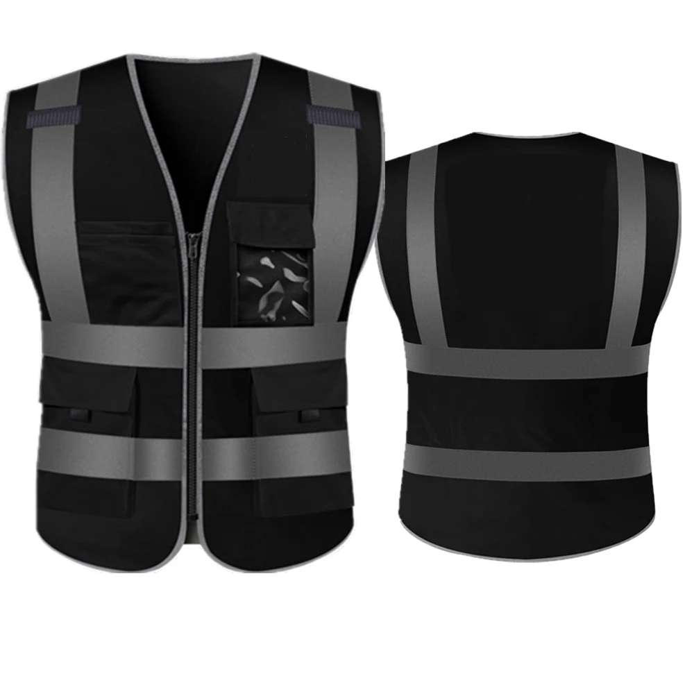 Hi Visibility Safety Vest With Reflective Strips And Zipper Pockets Construction Work Uniform ANSI Class 2 enlarge
