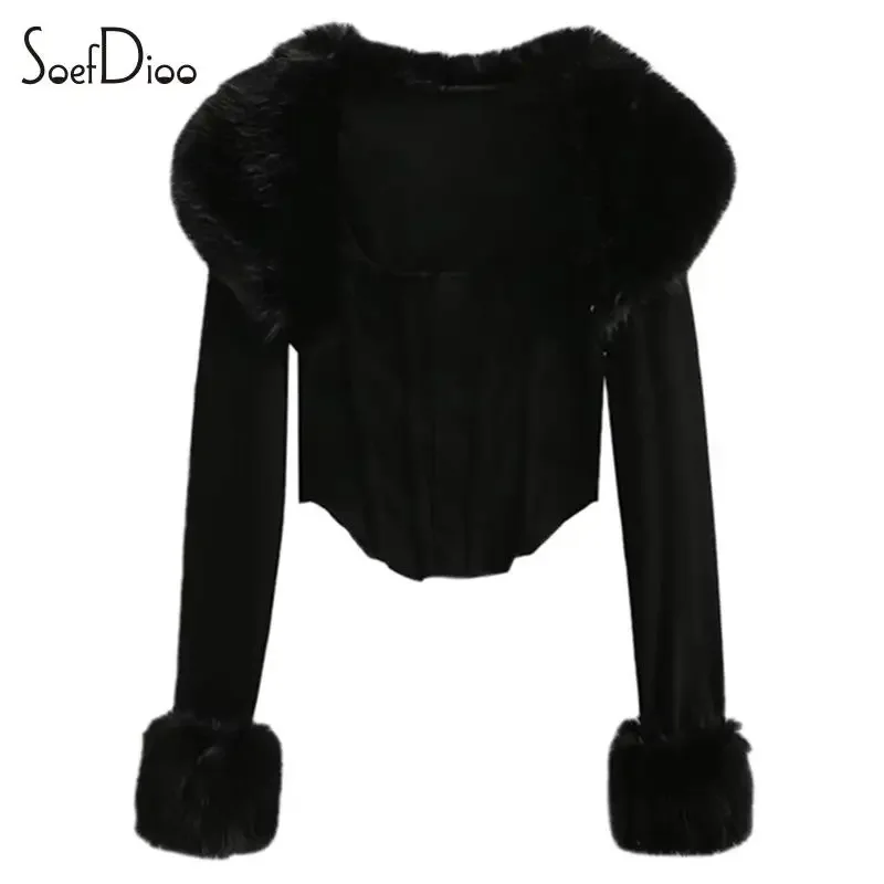 Soefdioo новые разные комплекты костюмов для женщин кардиган из искусственного меха