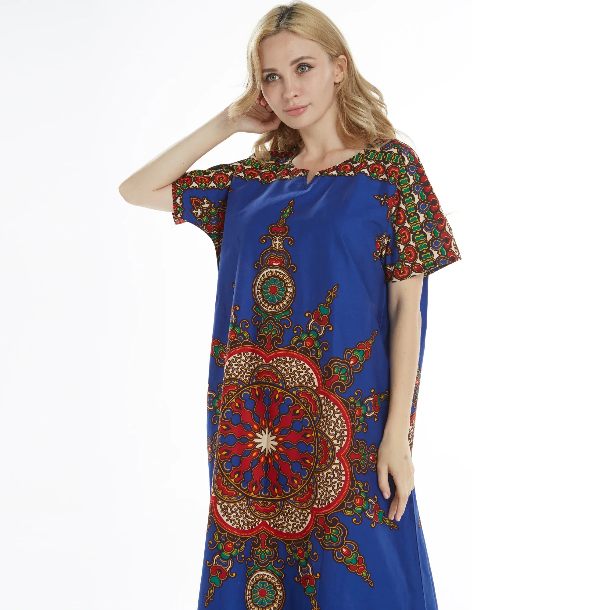 Dashikiage 100% хлопок Dashiki нигерийская аппликация модное платье с круглым вырезом и