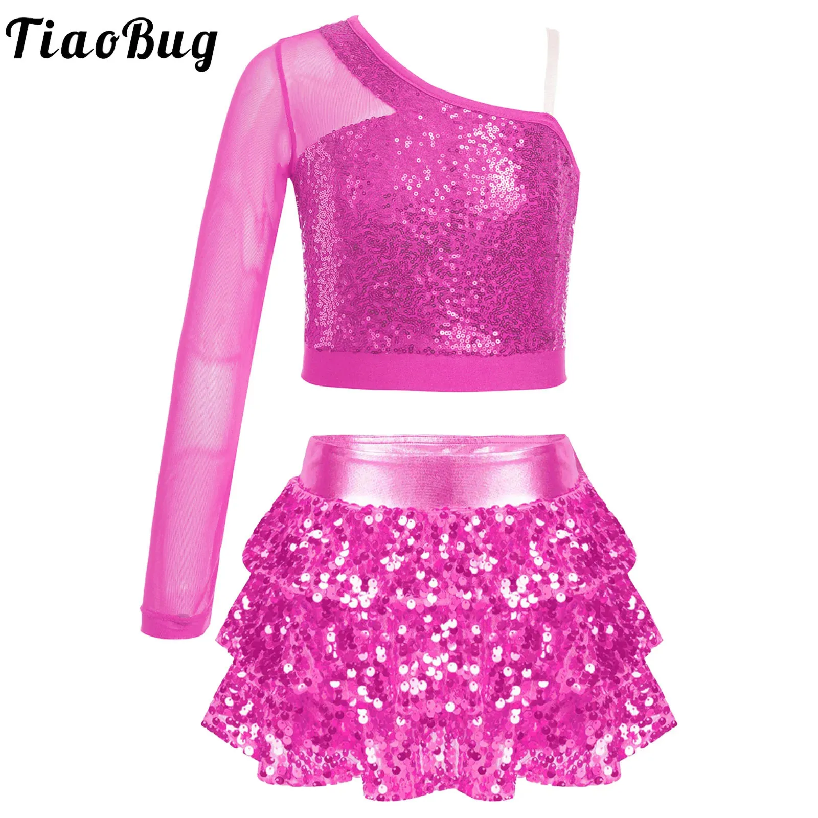 Детский костюм для джазовых танцев с блестками девочек прозрачный сетчатый