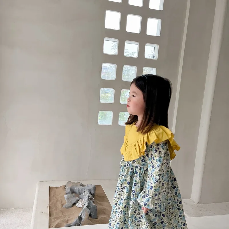 

Spring New Girls' Lotus Leaf Collar Princess Dress Sweet Long Sleeved Floral Dress Spring Tide