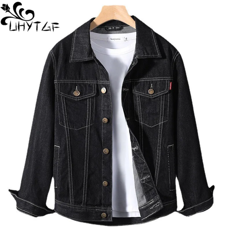 

UHYTGF Fashion Young Men's Denim Jacket Single Breasted Casual Spring Autumn Jeans Coat Male Loose Outerwear Chaquetas Hombre190
