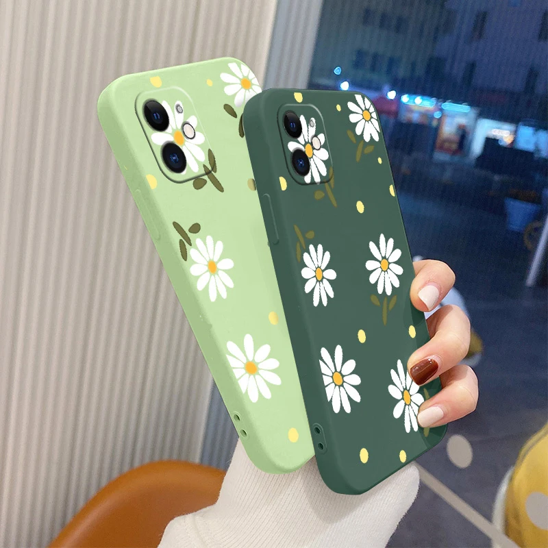 

Daisy Liquid Silicone Case For iPhone 13 12 Pro Mini 11 Pro Max X XR XS MAX 8 7 6 6S Plus New Ultra Thin Soft Phone Cover Case