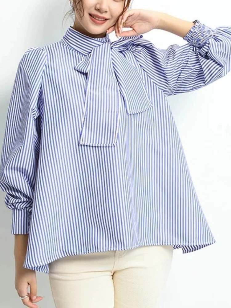 Женская шифоновая блузка в полоску однотонная Свободная рубашка японском стиле