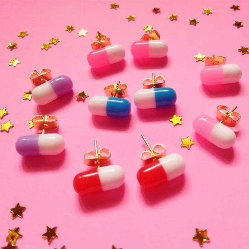 Kawaii Pill Capsule Earrings Pastel Creepy Cute Fairy Kei Studs Harajuku Pastel Goth Handmade Earrings