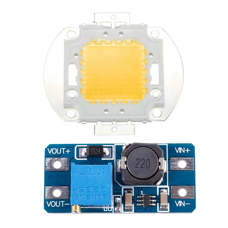 

2 шт. аксессуары: 1 шт. светодиодный чип высокой мощности 100 Вт, лампа «сделай сам» с теплым белым светом и 1 шт. Повышающий Модуль постоянного т...