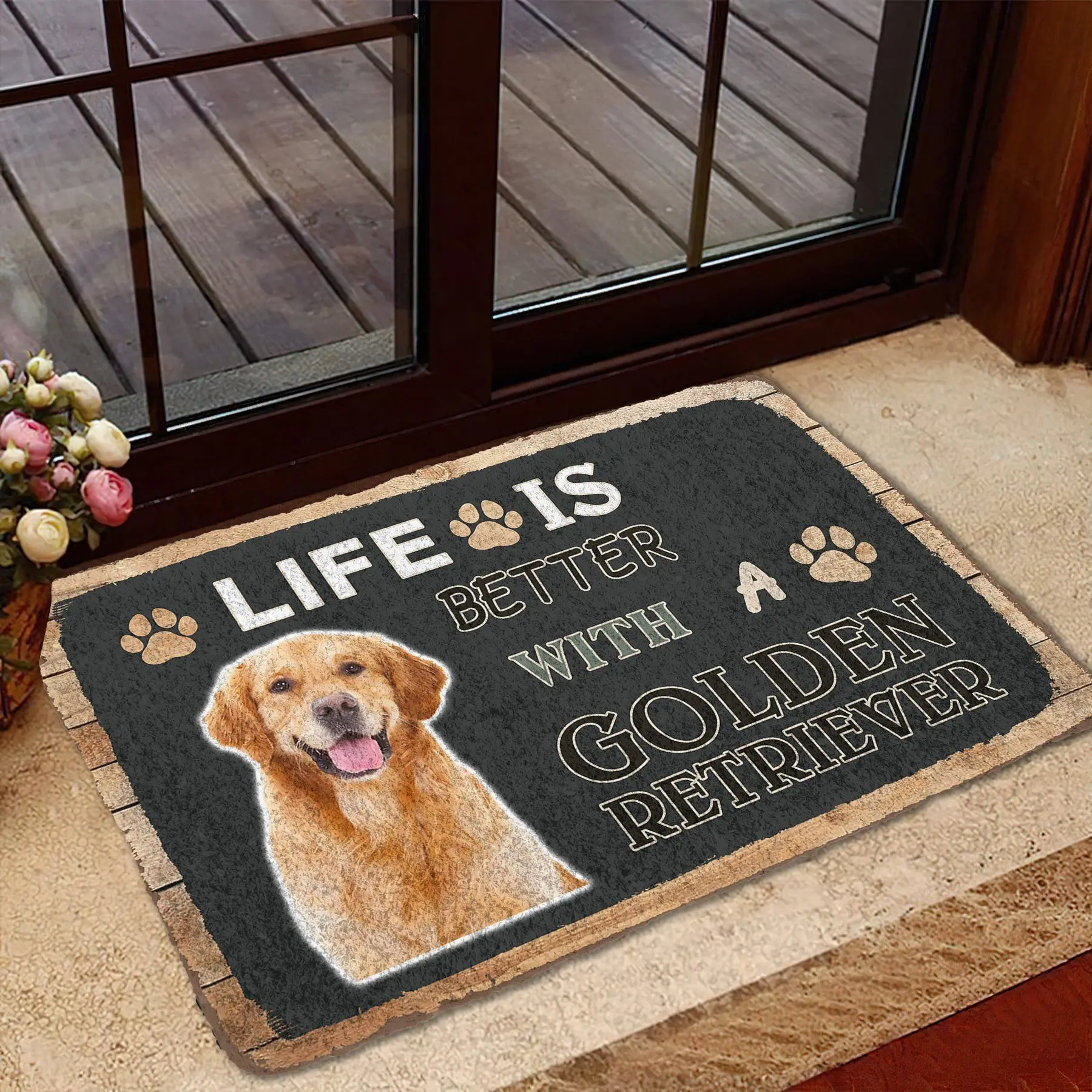 

Life Is Better with A Golden Retriever Doormat Decor Print Animal Dog Floor Door Mat Non-Slip 3D Soft Flannel Custom Carpet